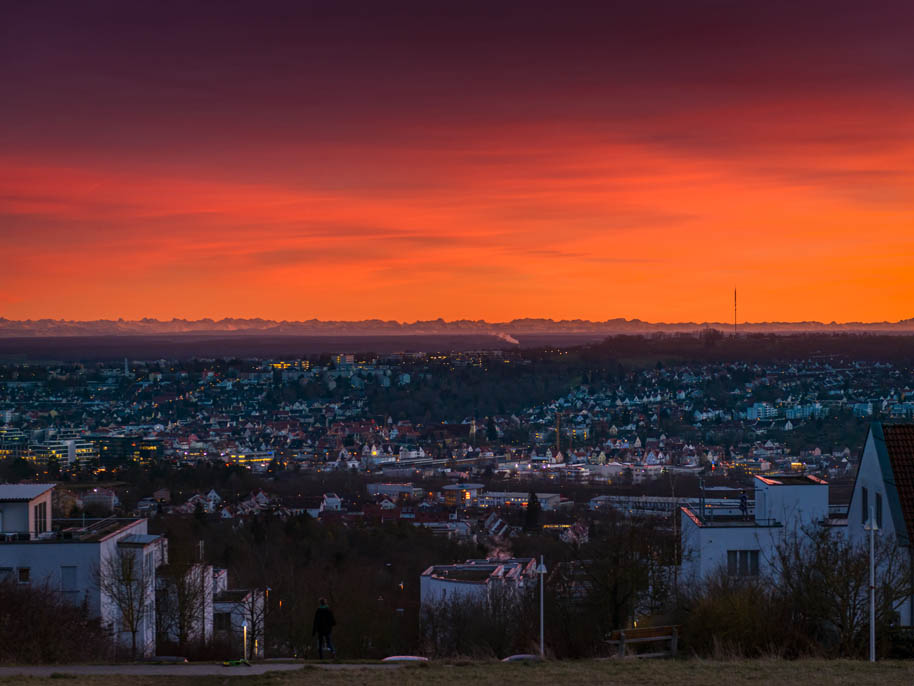 Blick von Eselsberg auf die Alpen